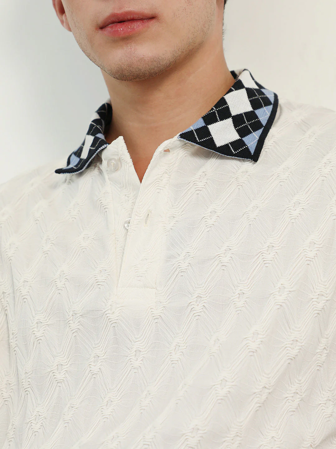 Block Argyle-Knit Polo T-Shirt - Image 7