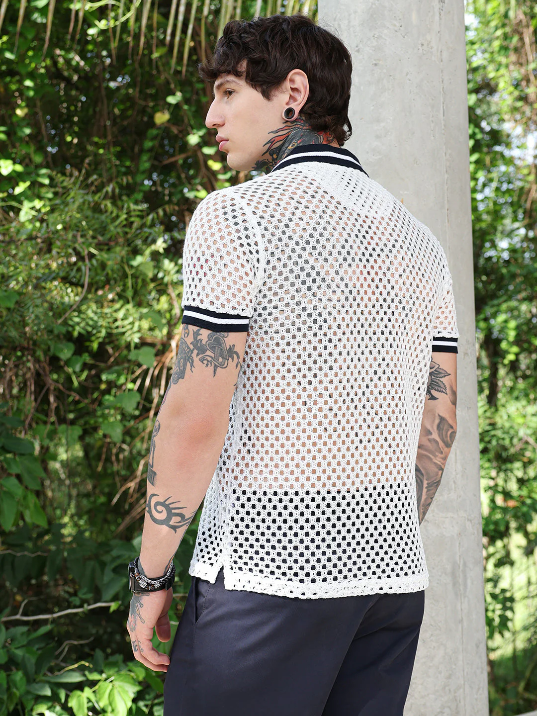 Open-Knit Block Polo T-Shirt - Image 4