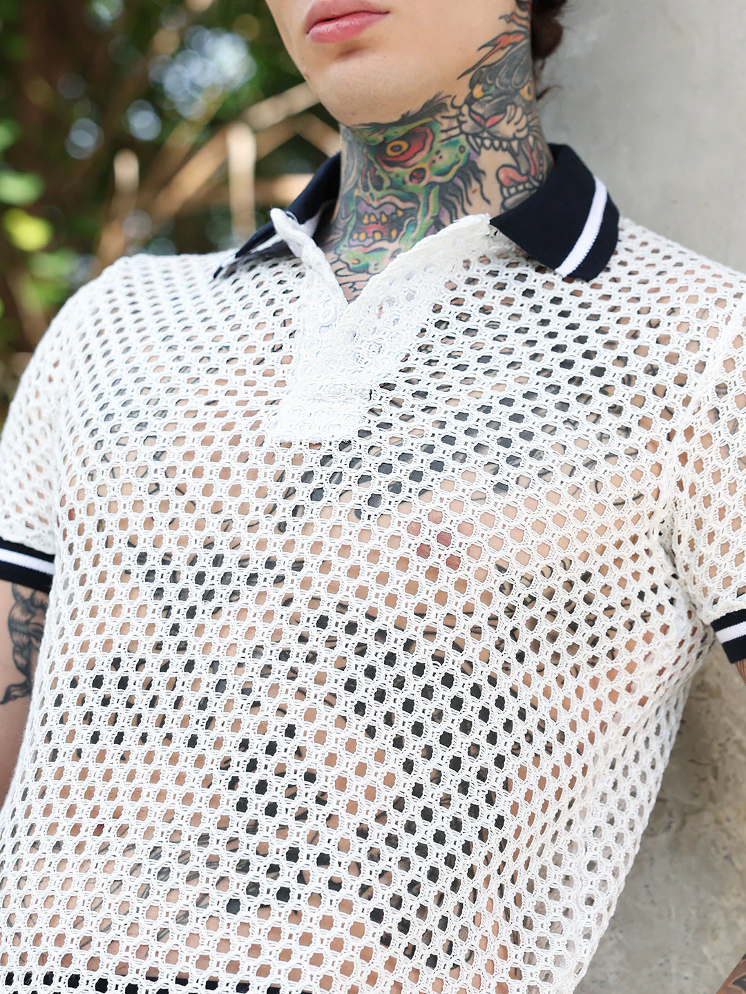 Open-Knit Block Polo T-Shirt - Image 7