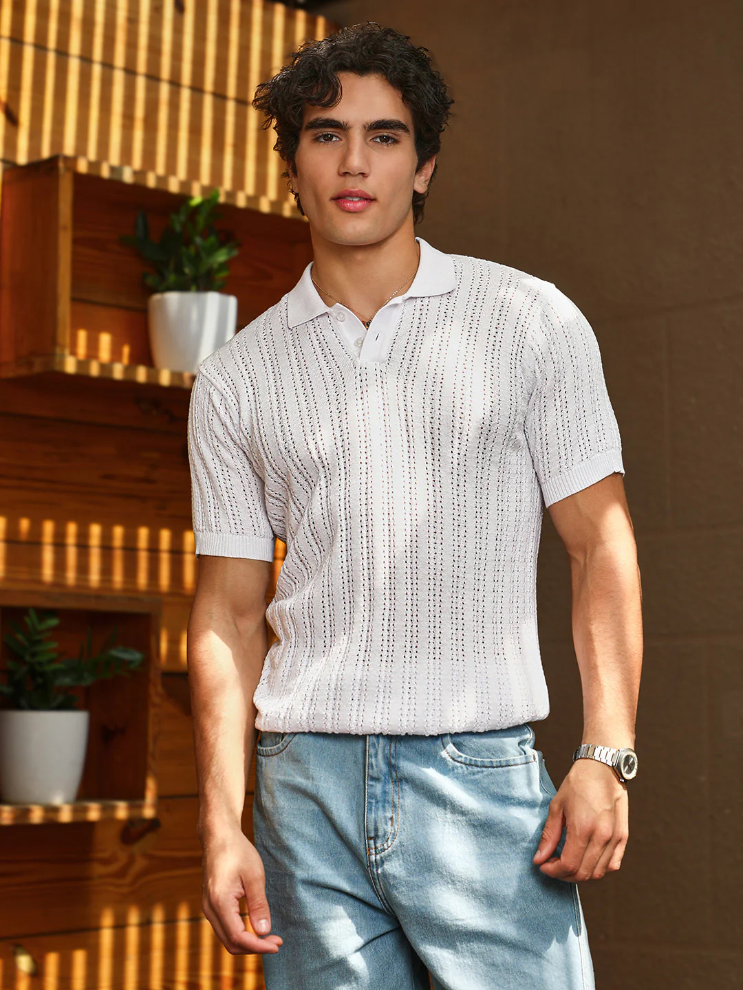 Panelled-Knit Polo T-Shirt - Image 2
