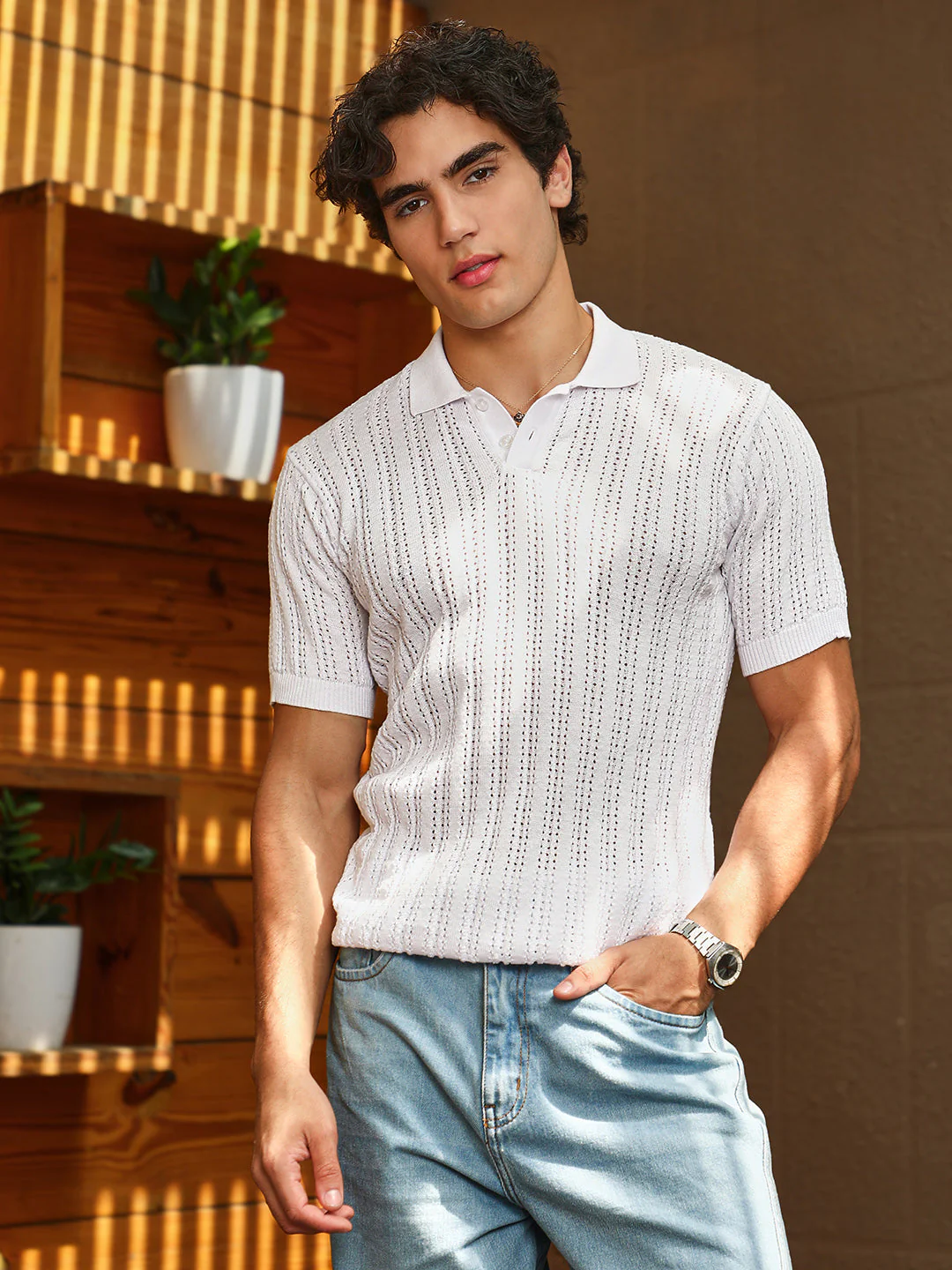 Panelled-Knit Polo T-Shirt - Image 3
