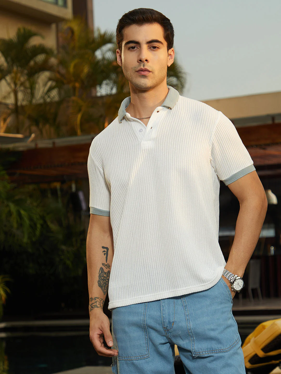 Contrast Ribbed Polo T-Shirt - Image 2