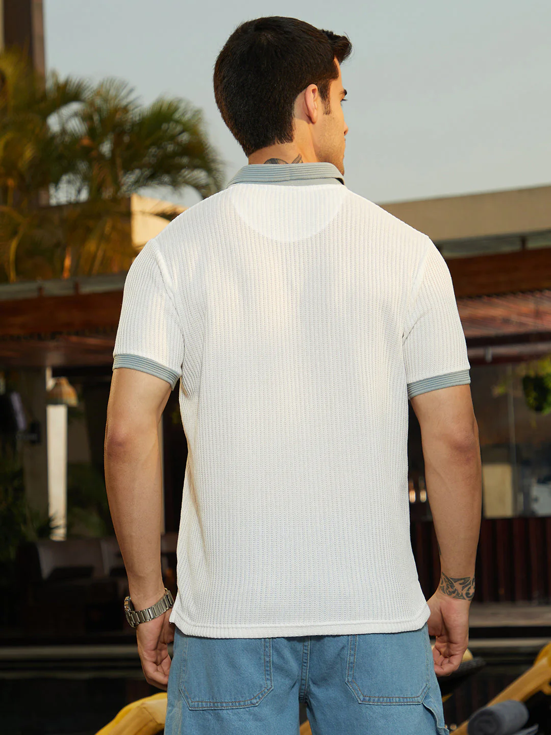 Contrast Ribbed Polo T-Shirt - Image 4