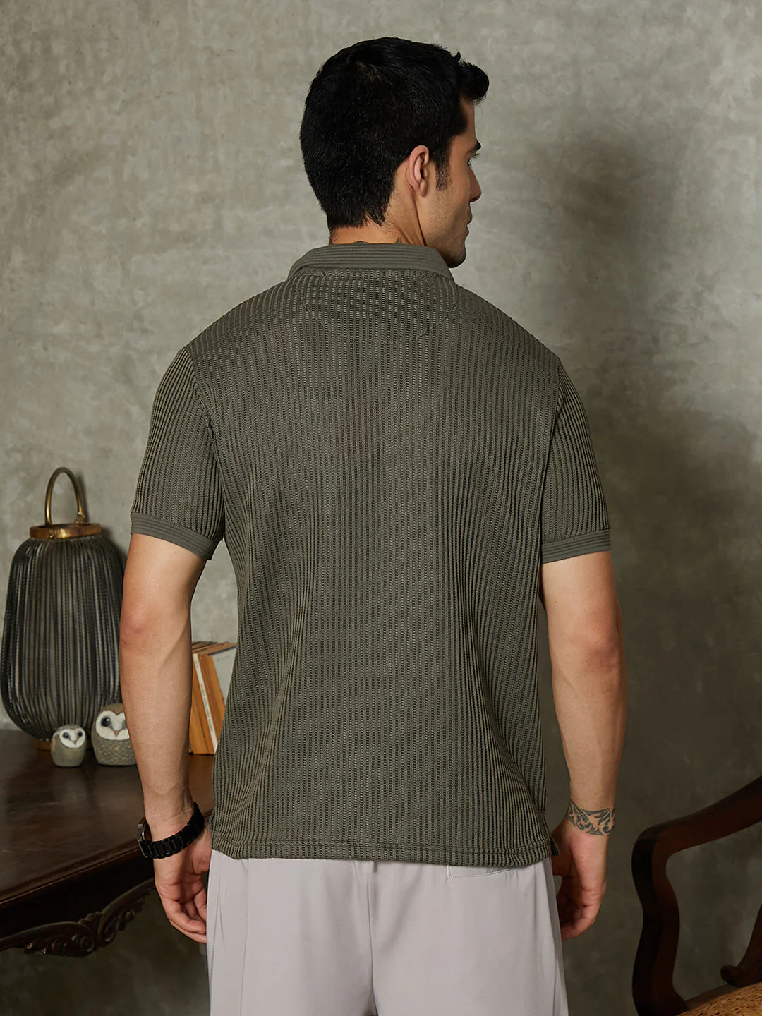 Solid Ribbed Polo T-Shirt - Image 4