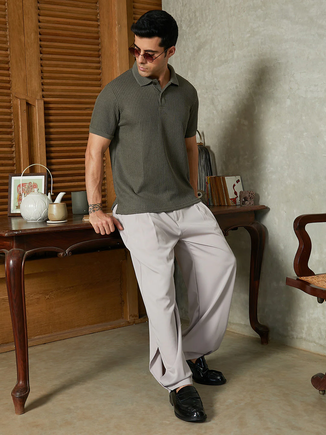 Solid Ribbed Polo T-Shirt - Image 6