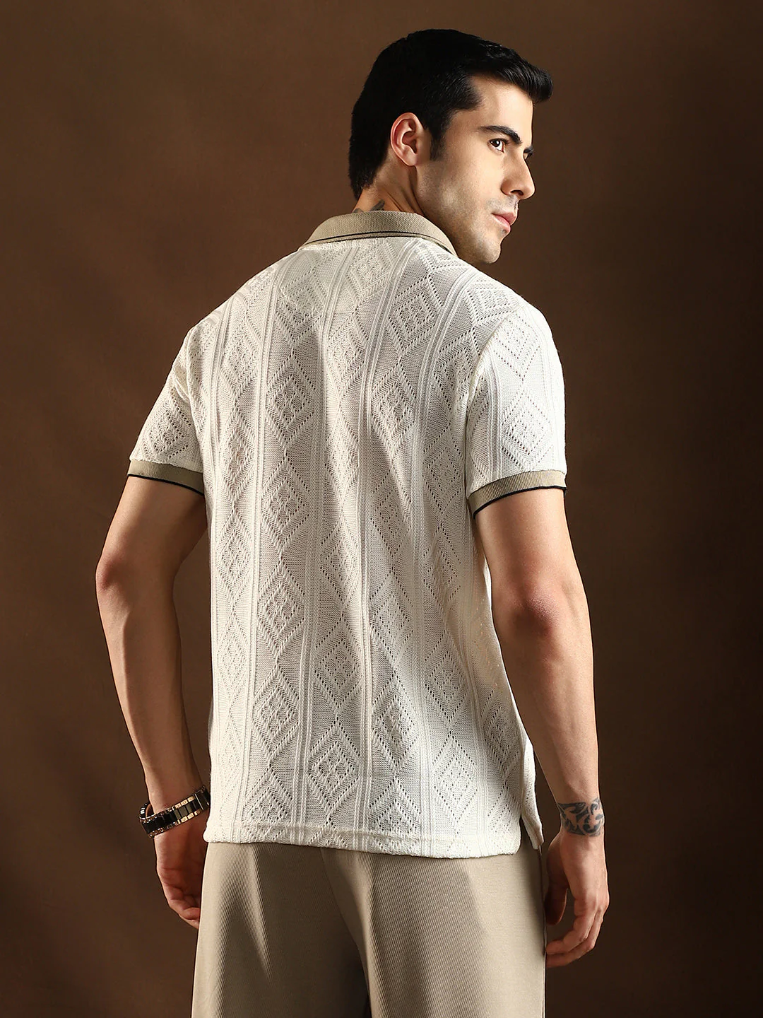 Contrast Rhombus Polo T-Shirt - Image 4