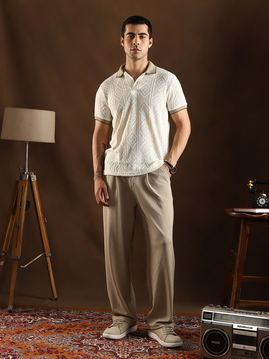 Contrast Rhombus Polo T-Shirt - Image 5