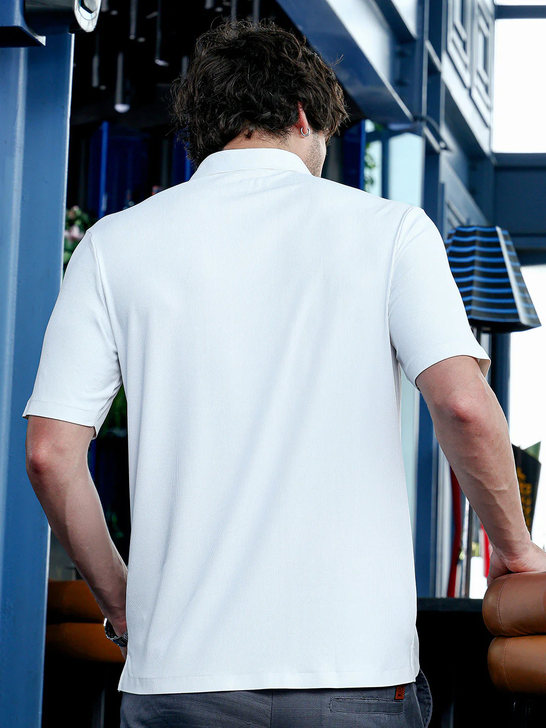 Seamless Ribbed Polo T-Shirt - Image 4