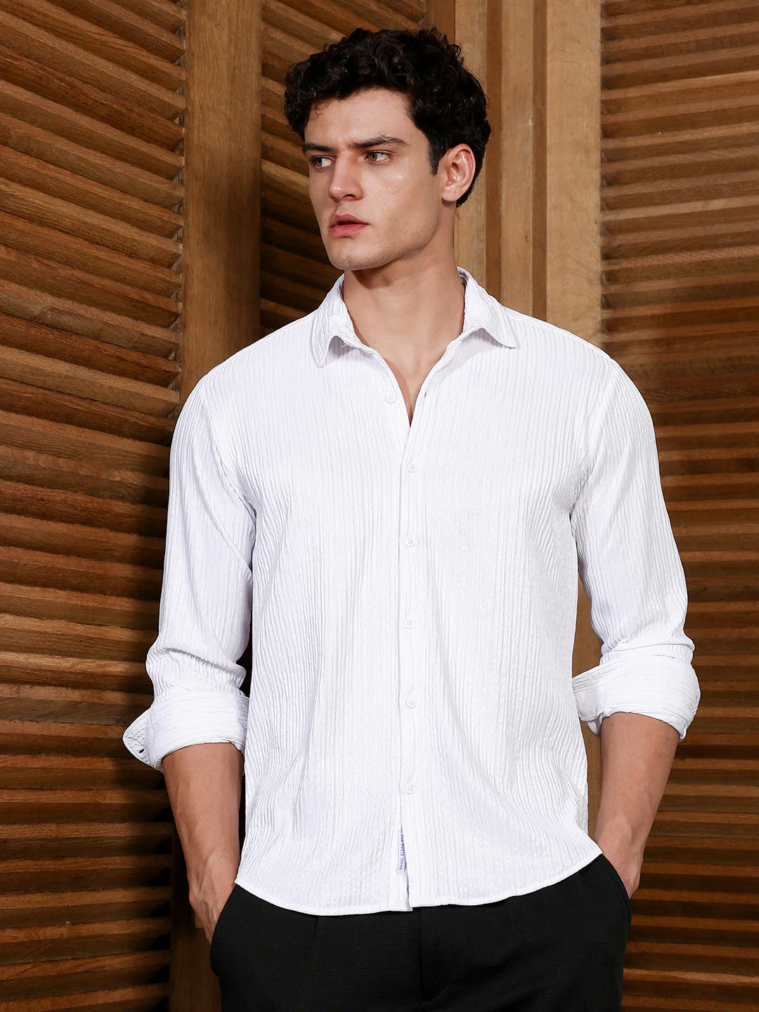 Chalk White Solid Creased Shirt - Image 2
