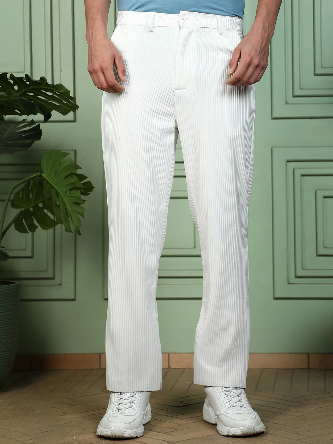 Tactile-Striped Straight Trousers - Image 2