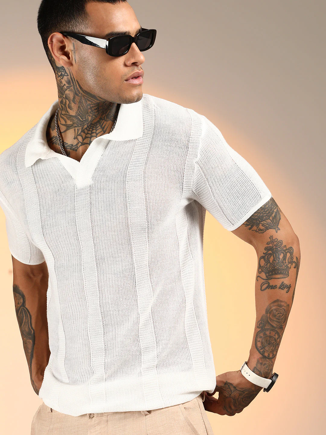 Unbalanced-Knit Polo T-Shirt - Image 3