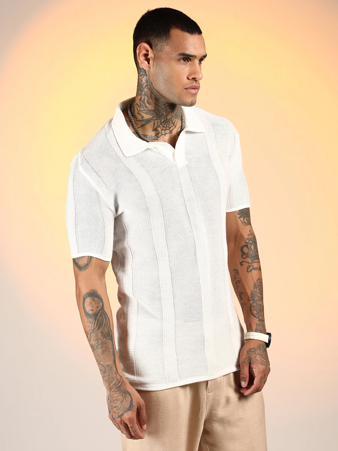 Unbalanced-Knit Polo T-Shirt - Image 4
