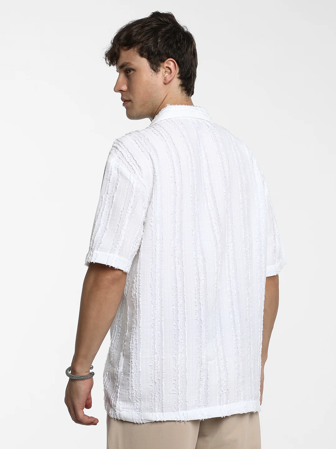 Unhemmed Striped Oversized Shirt - Image 11