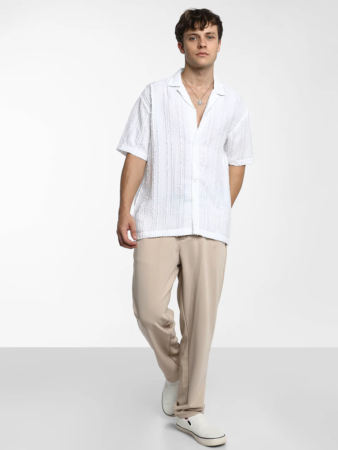 Unhemmed Striped Oversized Shirt - Image 12