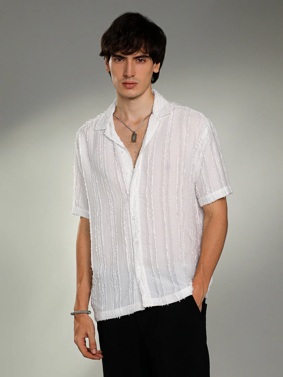 Unhemmed Striped Oversized Shirt - Image 2