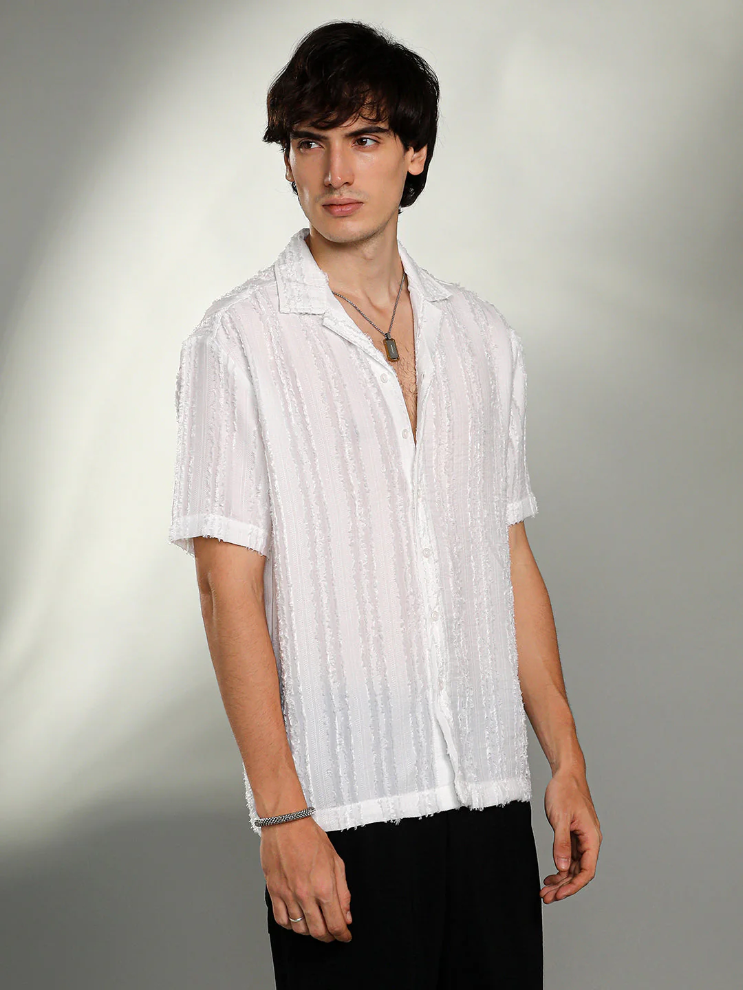 Unhemmed Striped Oversized Shirt - Image 3