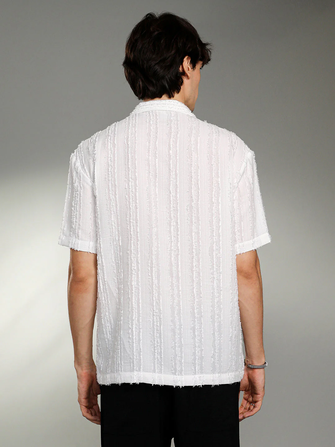 Unhemmed Striped Oversized Shirt - Image 4