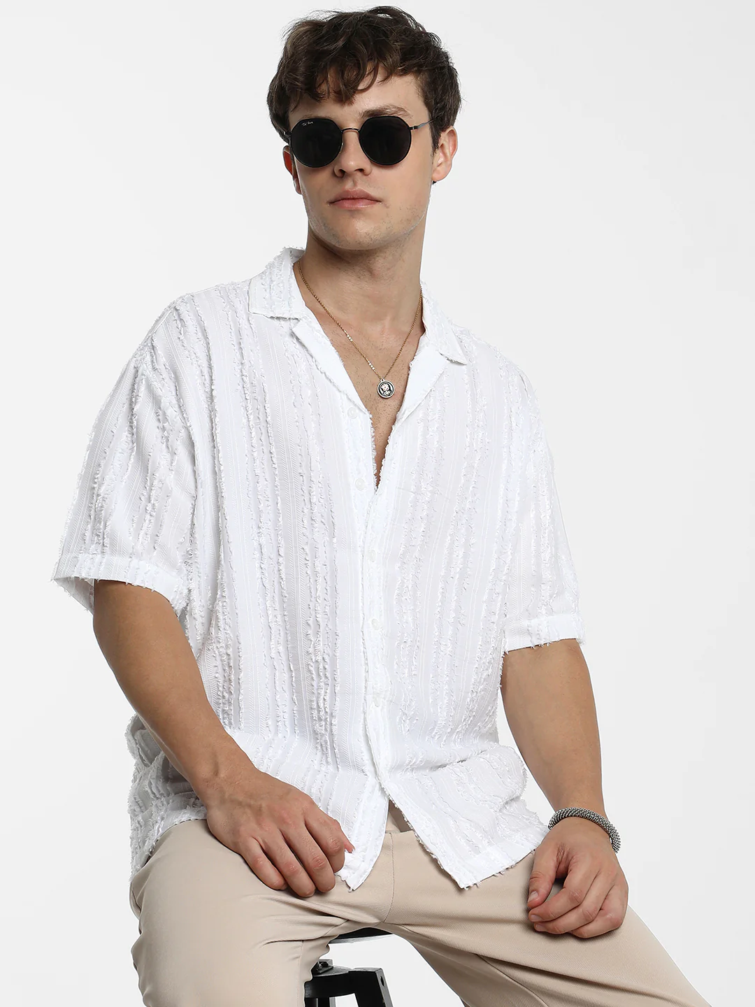 Unhemmed Striped Oversized Shirt - Image 8