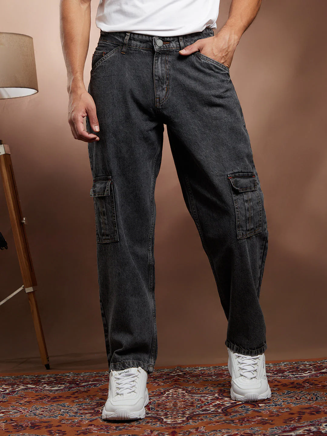 Acid-Wash Utility Denim Jeans - Image 2
