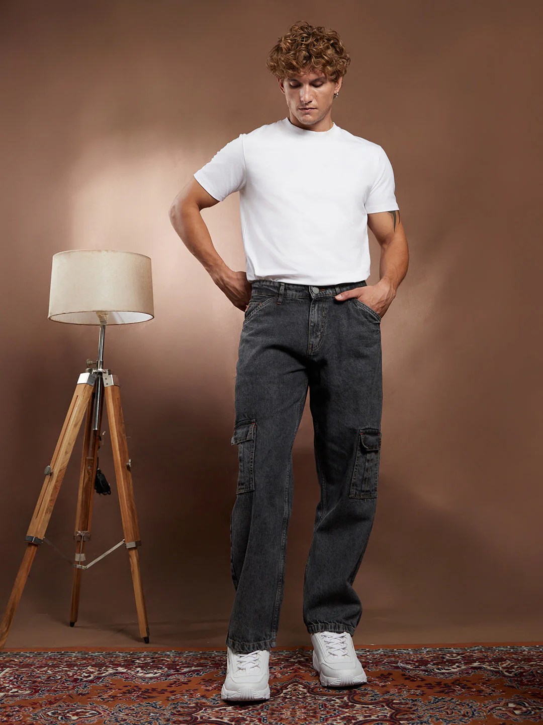 Acid-Wash Utility Denim Jeans - Image 5