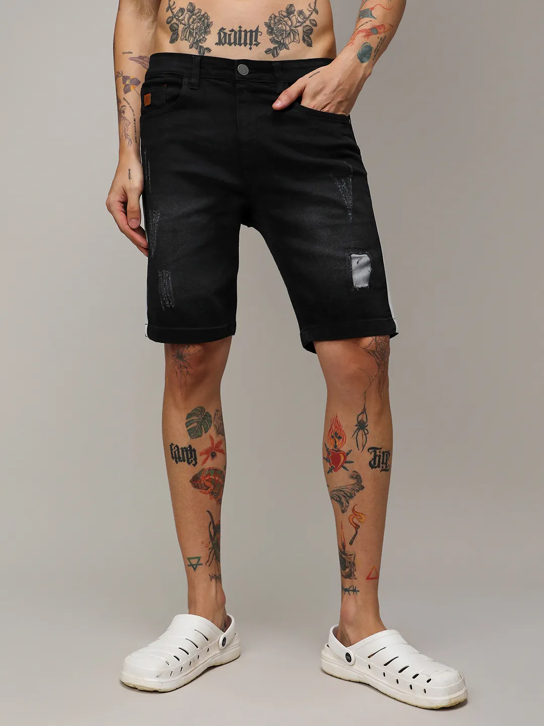 Heavy Distressed Cargo Denim Shorts - Image 2