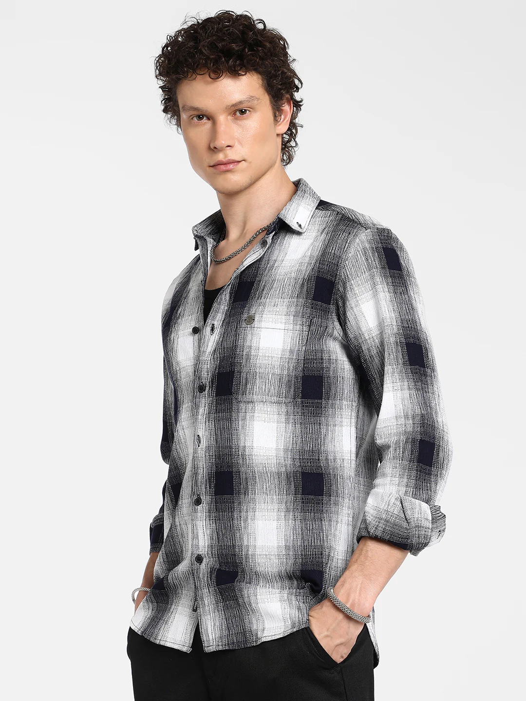Charcoal Black & Ivory White Ombre Buffalo Check Shirt - Image 10