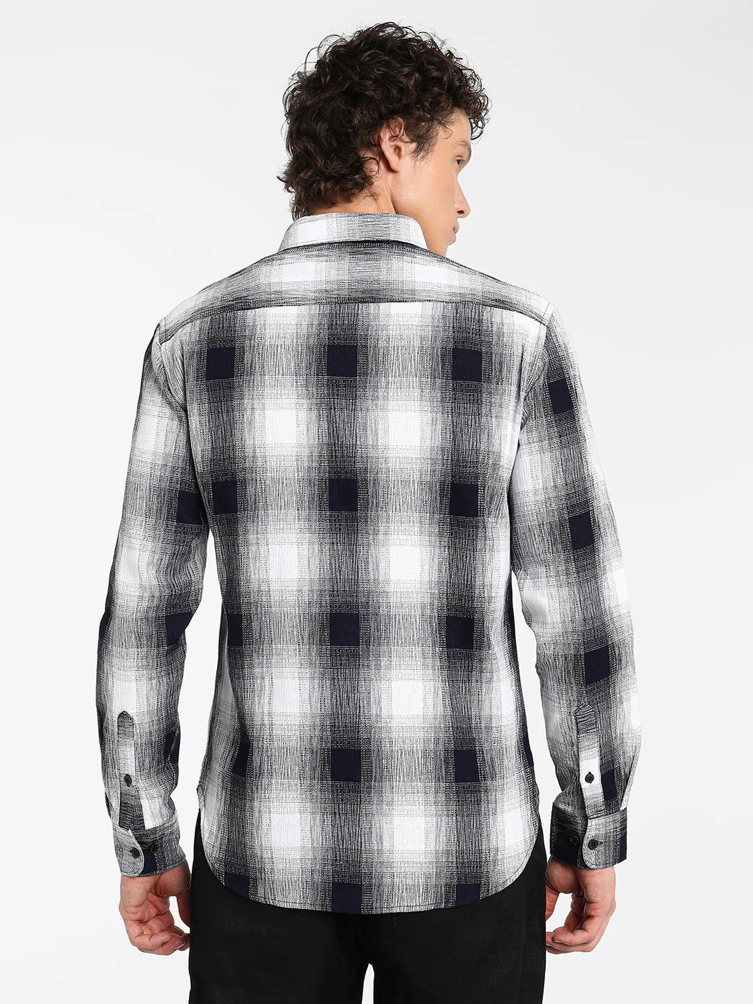 Charcoal Black & Ivory White Ombre Buffalo Check Shirt - Image 11