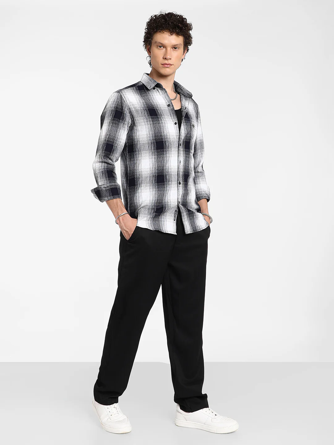 Charcoal Black & Ivory White Ombre Buffalo Check Shirt - Image 12