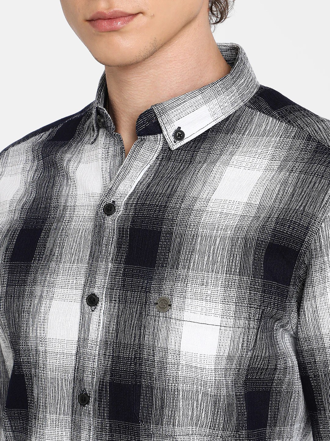 Charcoal Black & Ivory White Ombre Buffalo Check Shirt - Image 14
