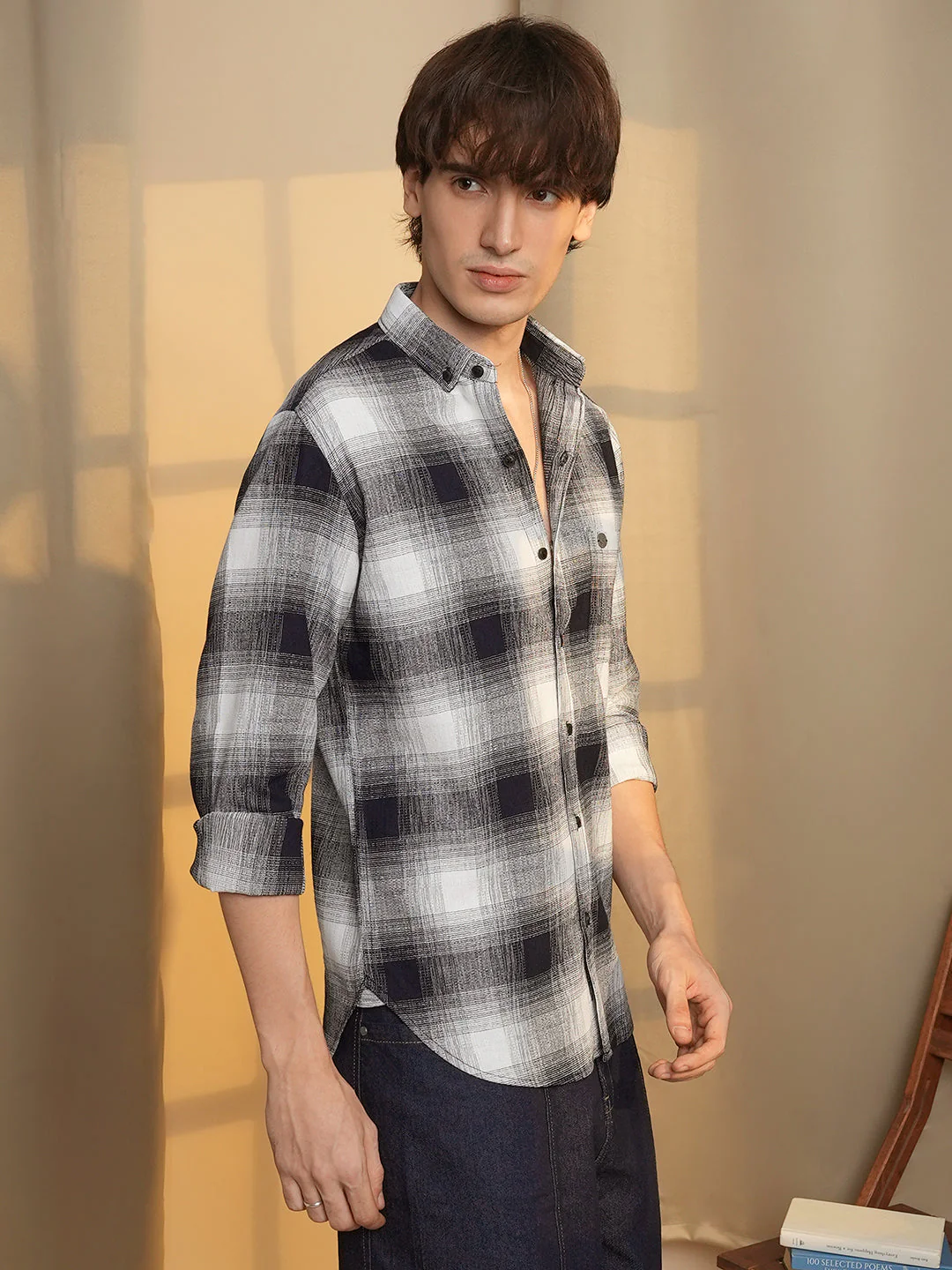 Charcoal Black & Ivory White Ombre Buffalo Check Shirt - Image 3