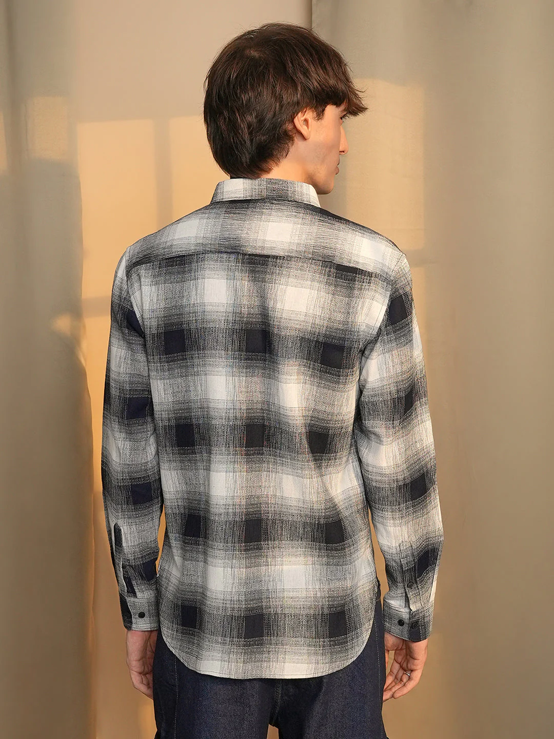 Charcoal Black & Ivory White Ombre Buffalo Check Shirt - Image 4
