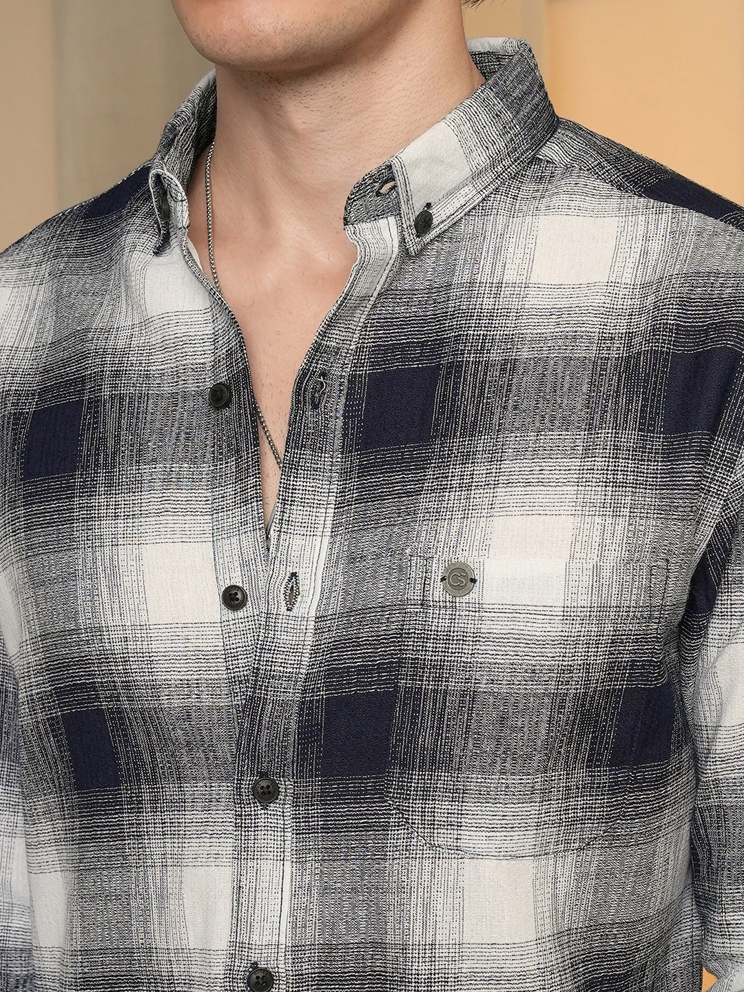 Charcoal Black & Ivory White Ombre Buffalo Check Shirt - Image 7