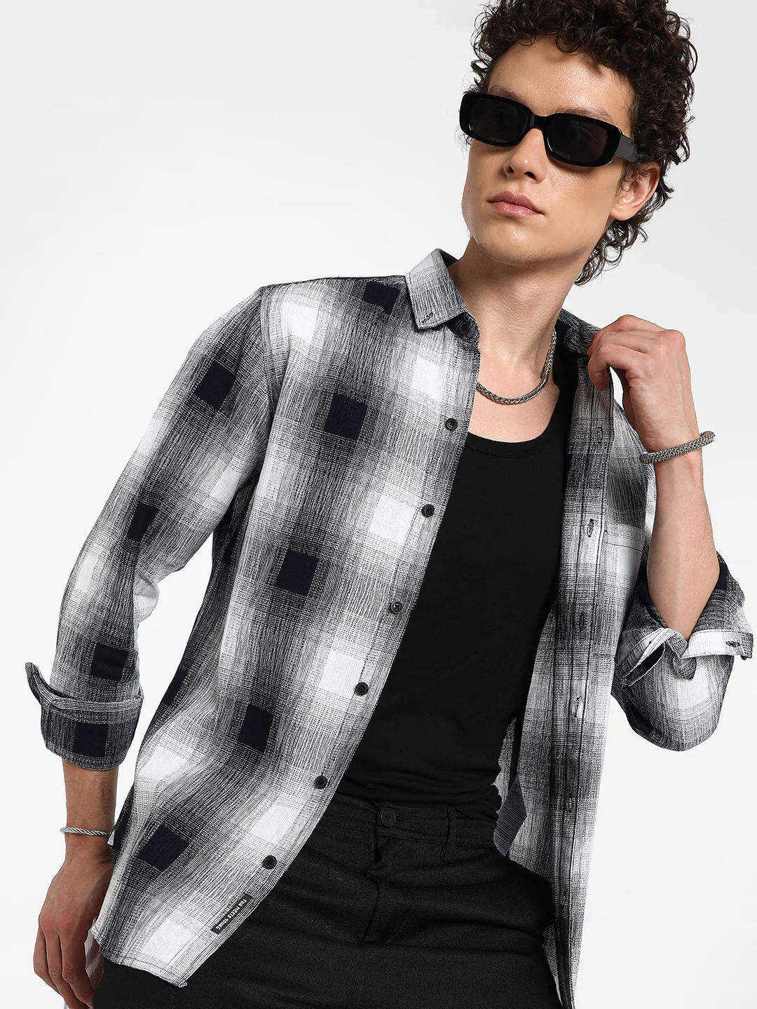 Charcoal Black & Ivory White Ombre Buffalo Check Shirt - Image 8