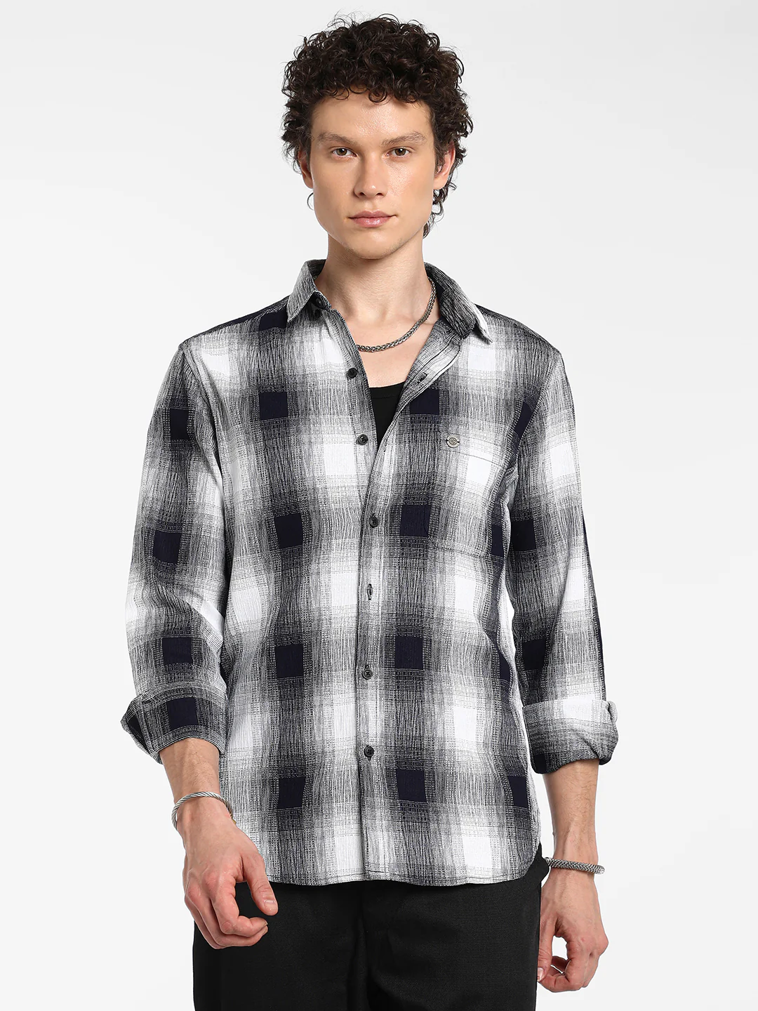 Charcoal Black & Ivory White Ombre Buffalo Check Shirt - Image 9