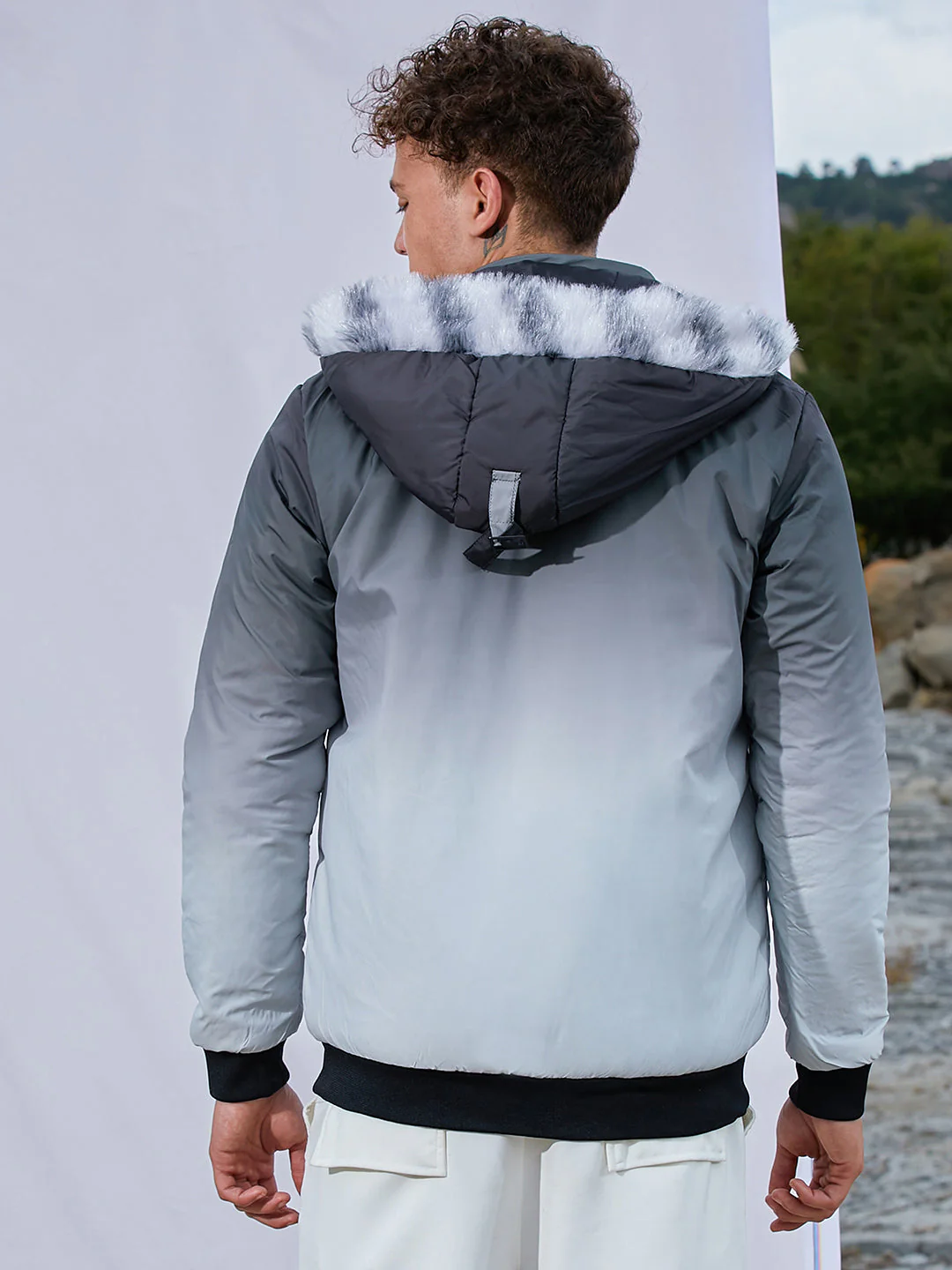 Ombre Puffer Jacket With Fleece Hood - Image 4