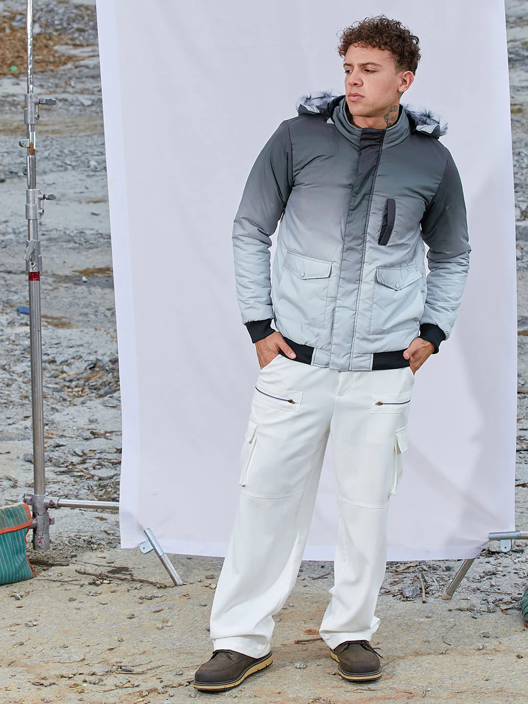 Ombre Puffer Jacket With Fleece Hood - Image 5
