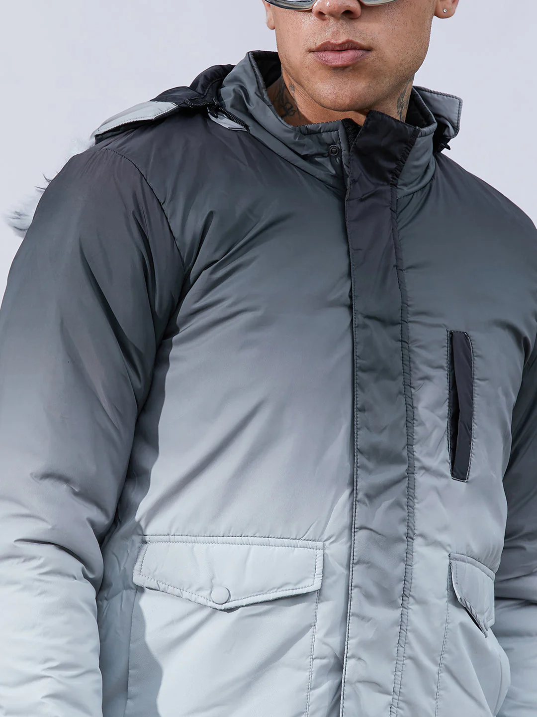 Ombre Puffer Jacket With Fleece Hood - Image 7