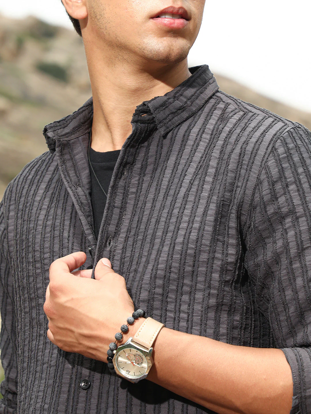 Edgy-Stripe Jacquard Shirt - Image 7
