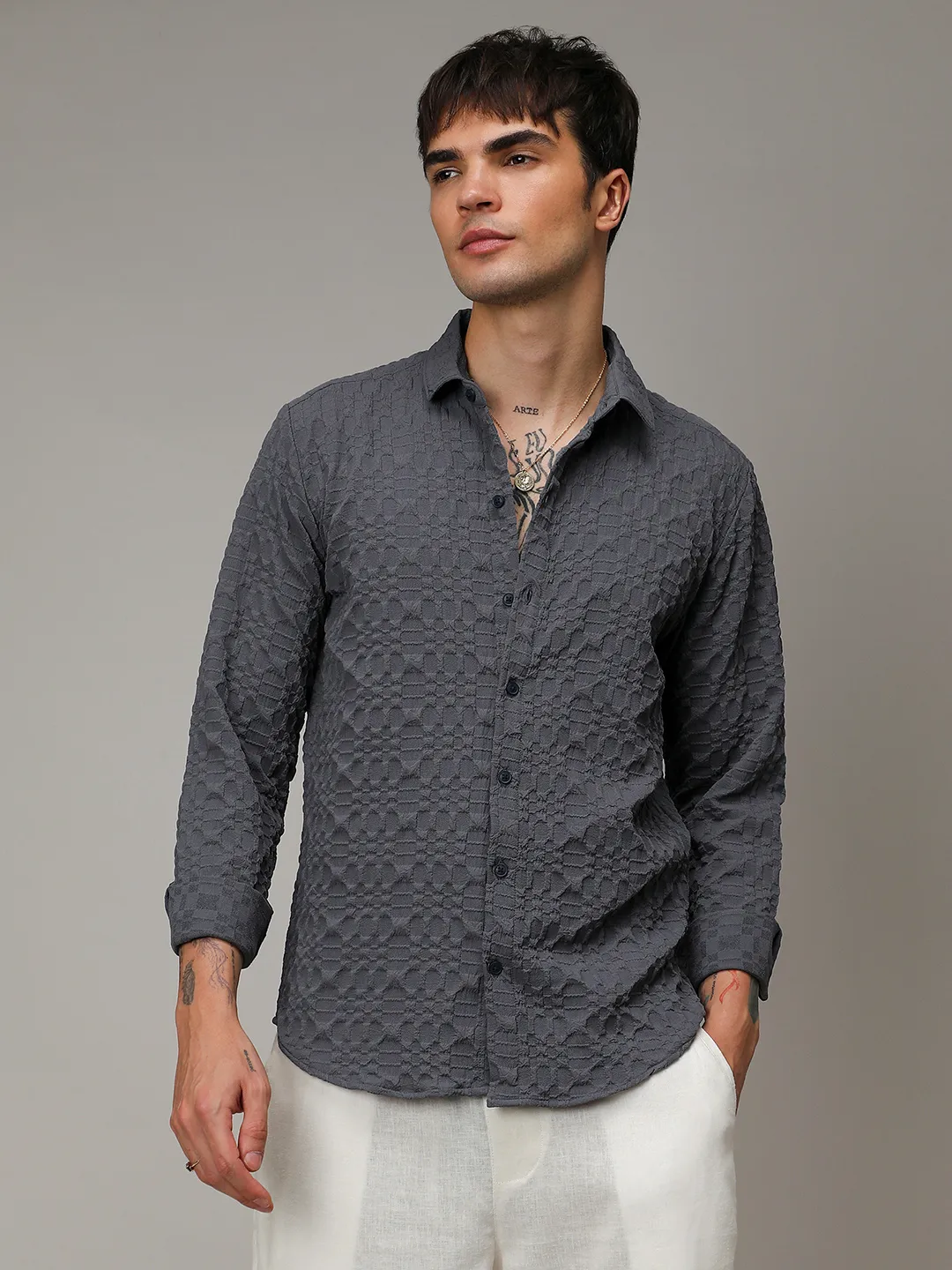 Embossed Geometric Shirt - Image 5