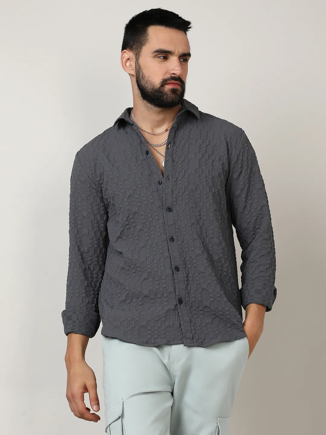 Embossed Geometric Shirt - Image 8