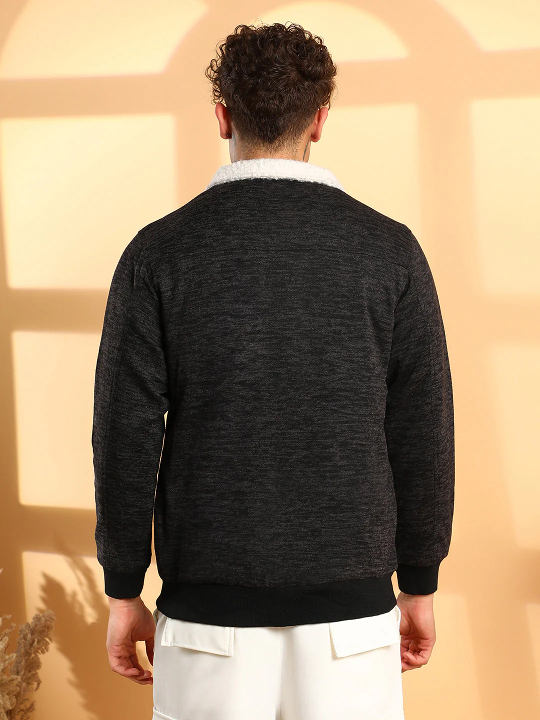 Heathered Jacket With Fleece Detail - Image 4
