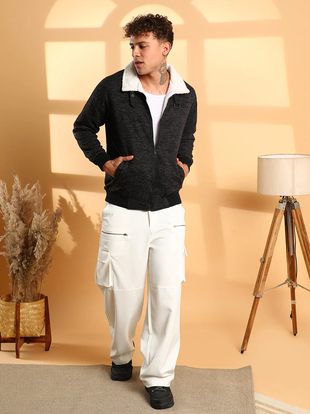 Heathered Jacket With Fleece Detail - Image 5