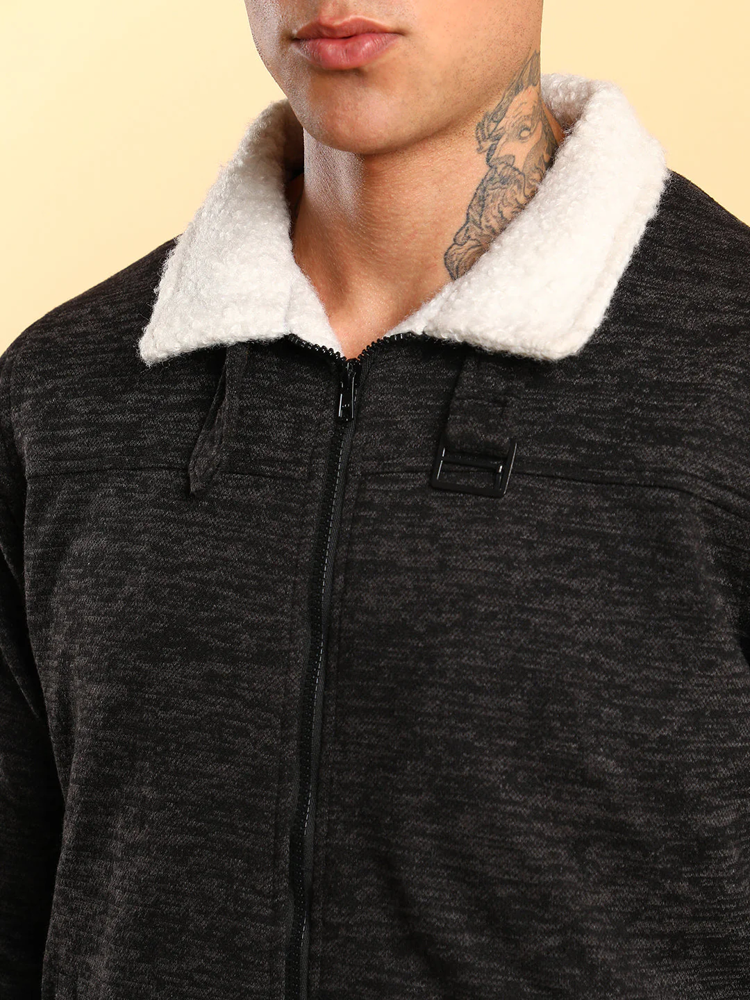 Heathered Jacket With Fleece Detail - Image 7