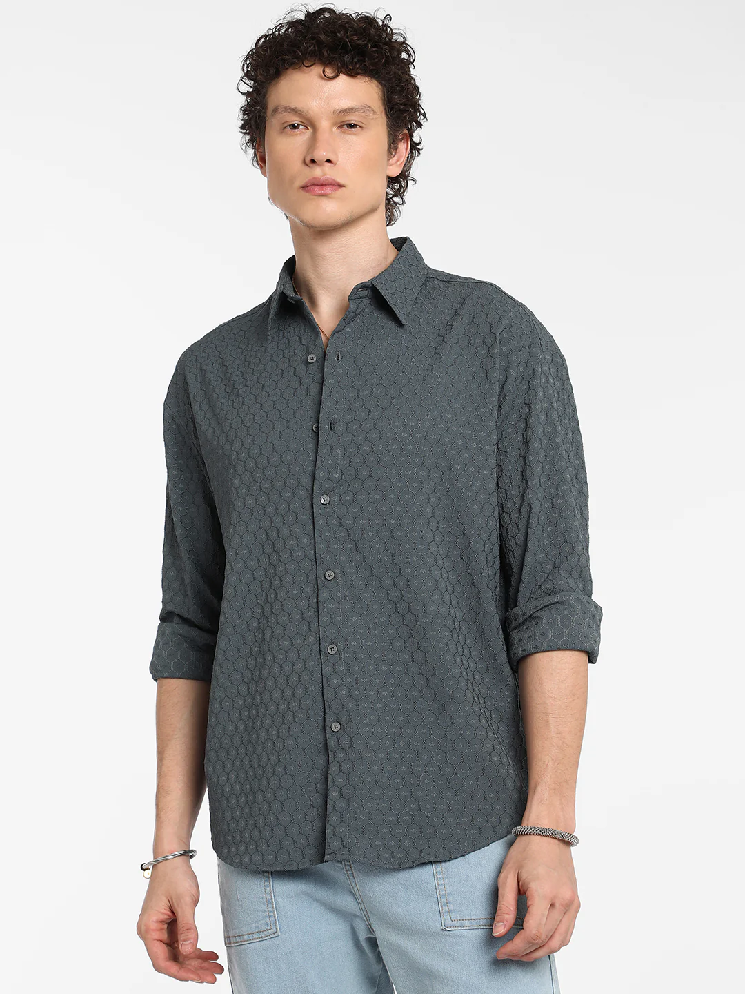 Honeycomb-Textured Oversized Shirt - Image 10