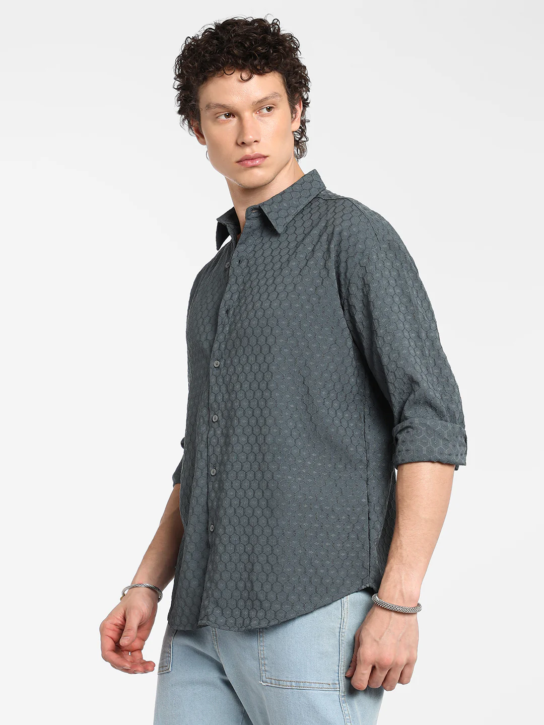 Honeycomb-Textured Oversized Shirt - Image 11