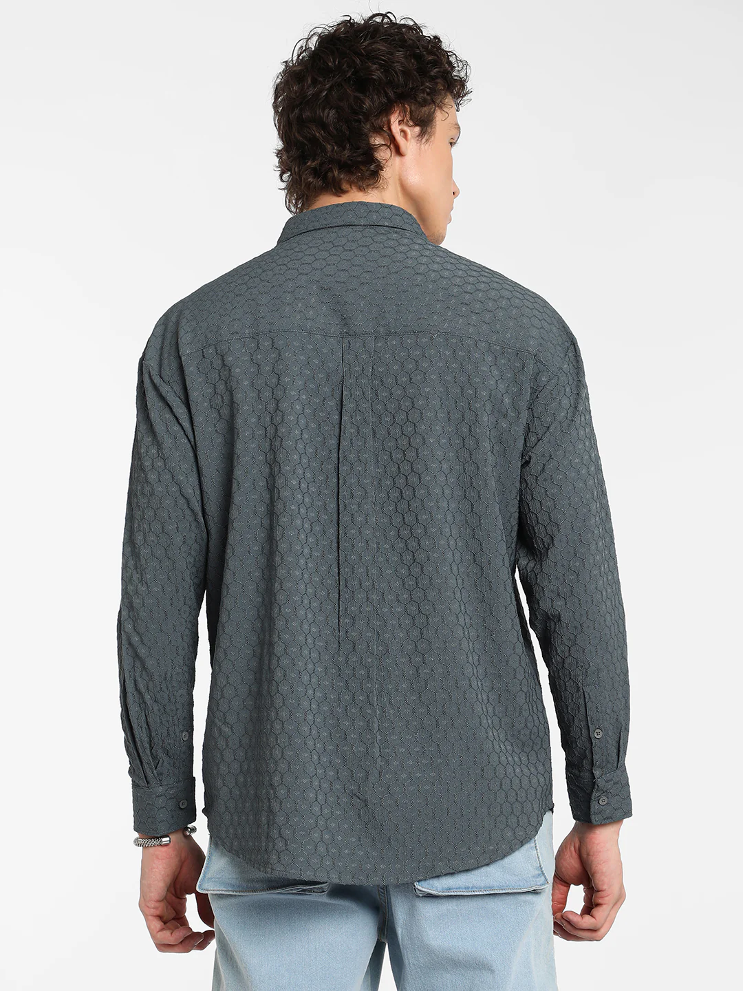 Honeycomb-Textured Oversized Shirt - Image 12