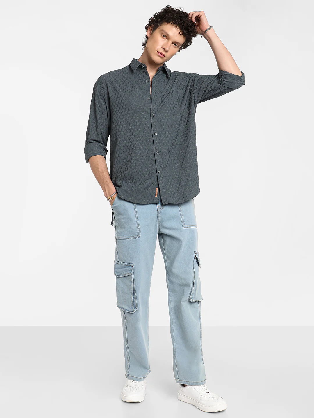 Honeycomb-Textured Oversized Shirt - Image 13