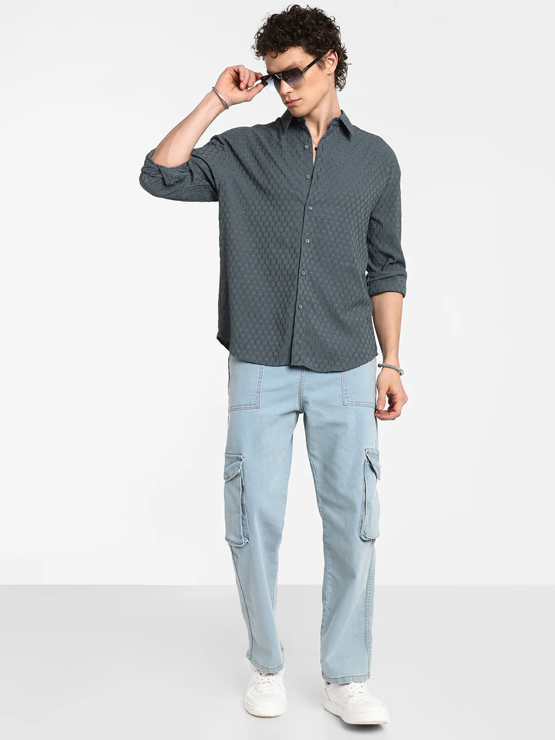 Honeycomb-Textured Oversized Shirt - Image 14