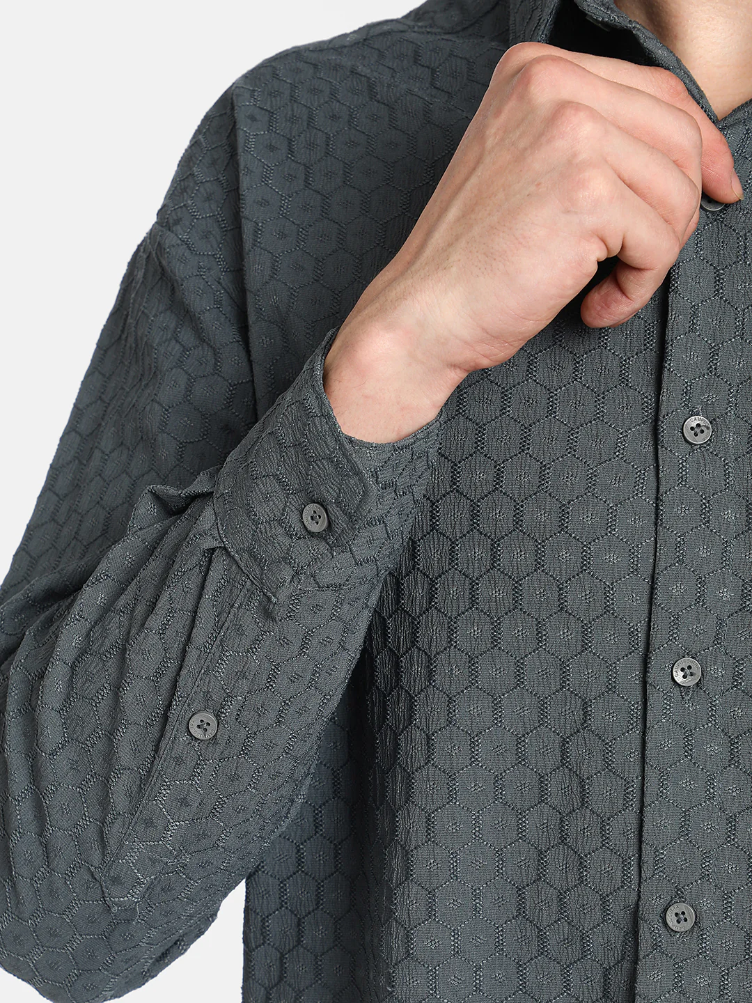Honeycomb-Textured Oversized Shirt - Image 16