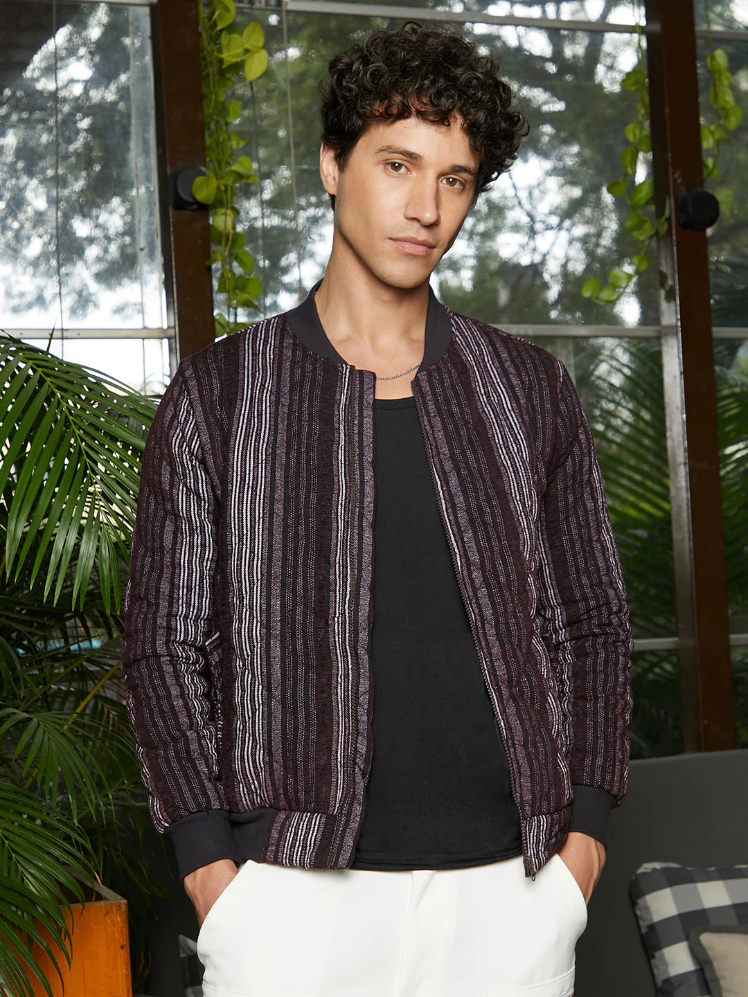 Striped Quilted Bomber Jacket - Image 2